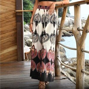 Boho Wide-Leg Printed Palazzo Pants - White Multi